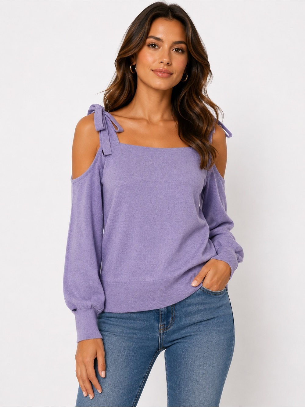 J Crew Sweater Lilac Merino Wool Cold Shoulder Tie, Size S